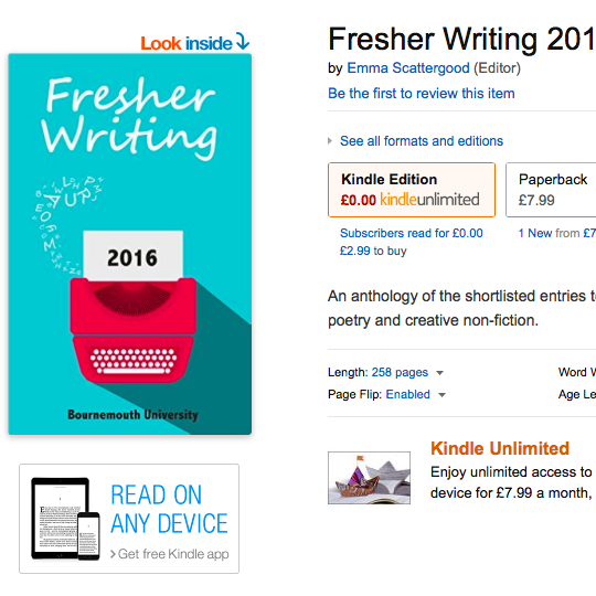 Fresher Writing 2016 is now available as an ebook from Kindle